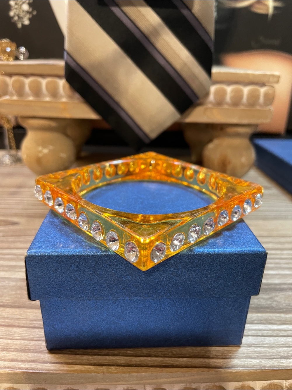 Amber Color Square Rhinestone Bracelet - Picture 6 of 6